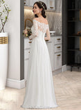 Kim A-Line Off-the-Shoulder Floor-Length Chiffon Lace Wedding Dress With Lace UKP0017079