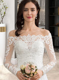 Kim A-Line Off-the-Shoulder Floor-Length Chiffon Lace Wedding Dress With Lace UKP0017079