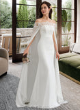 Mimi Sheath/Column Off-the-Shoulder Court Train Chiffon Lace Wedding Dress With Lace UKP0017080