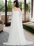 Mimi Sheath/Column Off-the-Shoulder Court Train Chiffon Lace Wedding Dress With Lace UKP0017080