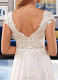 Kaylie A-Line V-neck Sweep Train Chiffon Lace Wedding Dress With Lace UKP0017081