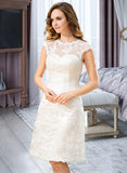 Regina A-Line Scoop Neck Knee-Length Satin Lace Wedding Dress UKP0017082