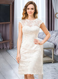 Regina A-Line Scoop Neck Knee-Length Satin Lace Wedding Dress UKP0017082