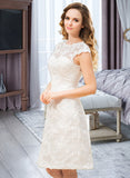 Regina A-Line Scoop Neck Knee-Length Satin Lace Wedding Dress UKP0017082