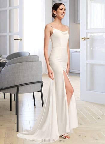 Ellie A-Line Cowl Neck Court Train Chiffon Wedding Dress With Beading UKP0017083