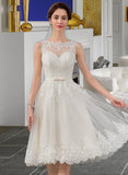 Lillie A-Line Illusion Knee-Length Satin Tulle Lace Wedding Dress With Bow(s) UKP0017084