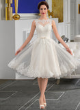 Lillie A-Line Illusion Knee-Length Satin Tulle Lace Wedding Dress With Bow(s) UKP0017084