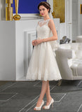 Lillie A-Line Illusion Knee-Length Satin Tulle Lace Wedding Dress With Bow(s) UKP0017084