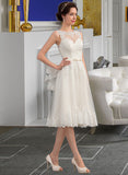 Lillie A-Line Illusion Knee-Length Satin Tulle Lace Wedding Dress With Bow(s) UKP0017084