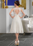 Lillie A-Line Illusion Knee-Length Satin Tulle Lace Wedding Dress With Bow(s) UKP0017084