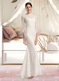 Abril Trumpet/Mermaid High Neck Sweep Train Lace Wedding Dress UKP0017086