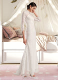 Abril Trumpet/Mermaid High Neck Sweep Train Lace Wedding Dress UKP0017086