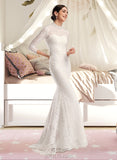 Abril Trumpet/Mermaid High Neck Sweep Train Lace Wedding Dress UKP0017086