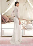 Abril Trumpet/Mermaid High Neck Sweep Train Lace Wedding Dress UKP0017086