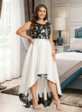 Eleanor Ball-Gown/Princess Scoop Asymmetrical Satin Lace Wedding Dress UKP0017087