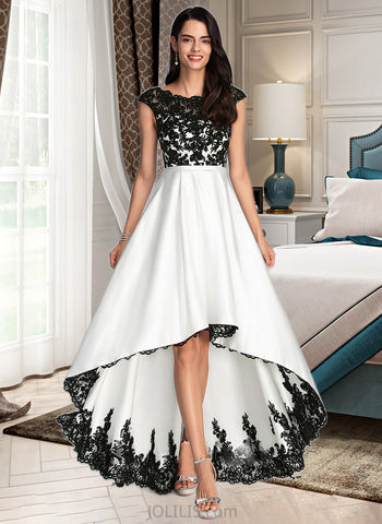 Eleanor Ball-Gown/Princess Scoop Asymmetrical Satin Lace Wedding Dress UKP0017087