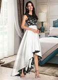 Eleanor Ball-Gown/Princess Scoop Asymmetrical Satin Lace Wedding Dress UKP0017087