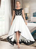 Eleanor Ball-Gown/Princess Scoop Asymmetrical Satin Lace Wedding Dress UKP0017087