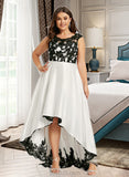 Eleanor Ball-Gown/Princess Scoop Asymmetrical Satin Lace Wedding Dress UKP0017087