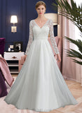 Averie A-Line V-neck Floor-Length Tulle Lace Wedding Dress UKP0017088