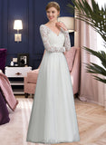 Averie A-Line V-neck Floor-Length Tulle Lace Wedding Dress UKP0017088