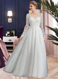 Averie A-Line V-neck Floor-Length Tulle Lace Wedding Dress UKP0017088