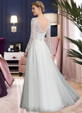 Averie A-Line V-neck Floor-Length Tulle Lace Wedding Dress UKP0017088