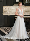 Katherine Ball-Gown/Princess V-neck Court Train Tulle Lace Wedding Dress With Beading Sequins UKP0017093