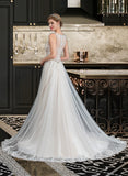 Katherine Ball-Gown/Princess V-neck Court Train Tulle Lace Wedding Dress With Beading Sequins UKP0017093