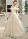 Melany A-Line Sweetheart Floor-Length Tulle Wedding Dress With Lace Sequins UKP0017094