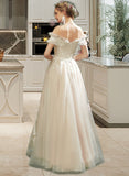 Melany A-Line Sweetheart Floor-Length Tulle Wedding Dress With Lace Sequins UKP0017094