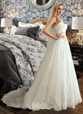 Nellie A-Line Sweetheart Court Train Tulle Wedding Dress With Lace UKP0017095