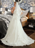 Nellie A-Line Sweetheart Court Train Tulle Wedding Dress With Lace UKP0017095