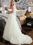 Nellie A-Line Sweetheart Court Train Tulle Wedding Dress With Lace UKP0017095