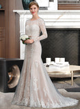 Camilla Trumpet/Mermaid Scoop Neck Court Train Tulle Lace Wedding Dress With Beading Sequins Bow(s) UKP0017096