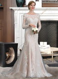 Camilla Trumpet/Mermaid Scoop Neck Court Train Tulle Lace Wedding Dress With Beading Sequins Bow(s) UKP0017096