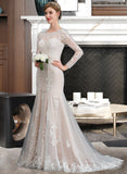 Camilla Trumpet/Mermaid Scoop Neck Court Train Tulle Lace Wedding Dress With Beading Sequins Bow(s) UKP0017096