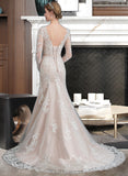 Camilla Trumpet/Mermaid Scoop Neck Court Train Tulle Lace Wedding Dress With Beading Sequins Bow(s) UKP0017096