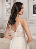 Adrianna A-Line V-neck Tea-Length Tulle Lace Wedding Dress UKP0017097