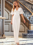 Parker Jumpsuit/Pantsuit V-neck Floor-Length Chiffon Wedding Dress With Ruffle UKP0017098