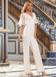 Parker Jumpsuit/Pantsuit V-neck Floor-Length Chiffon Wedding Dress With Ruffle UKP0017098