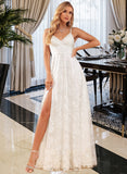 Jayla A-Line V-neck Floor-Length Lace Wedding Dress With Split Front UKP0017099