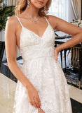 Jayla A-Line V-neck Floor-Length Lace Wedding Dress With Split Front UKP0017099