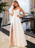 Jayla A-Line V-neck Floor-Length Lace Wedding Dress With Split Front UKP0017099