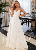 Jayla A-Line V-neck Floor-Length Lace Wedding Dress With Split Front UKP0017099