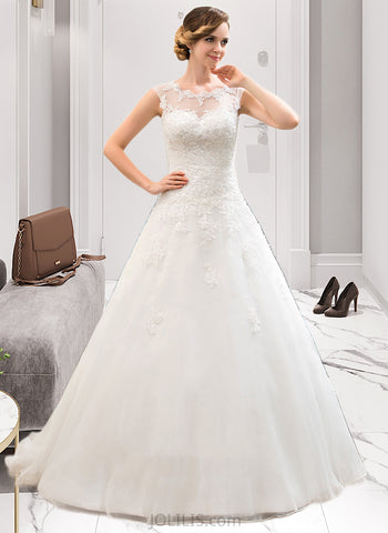 Toni Ball-Gown/Princess Illusion Sweep Train Organza Tulle Lace Wedding Dress With Beading Sequins UKP0017101