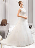 Toni Ball-Gown/Princess Illusion Sweep Train Organza Tulle Lace Wedding Dress With Beading Sequins UKP0017101