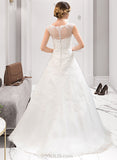 Toni Ball-Gown/Princess Illusion Sweep Train Organza Tulle Lace Wedding Dress With Beading Sequins UKP0017101