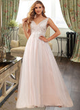 Jayda Ball-Gown/Princess V-neck Sweep Train Tulle Lace Wedding Dress With Lace UKP0017103