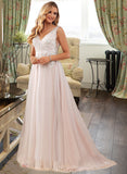 Jayda Ball-Gown/Princess V-neck Sweep Train Tulle Lace Wedding Dress With Lace UKP0017103